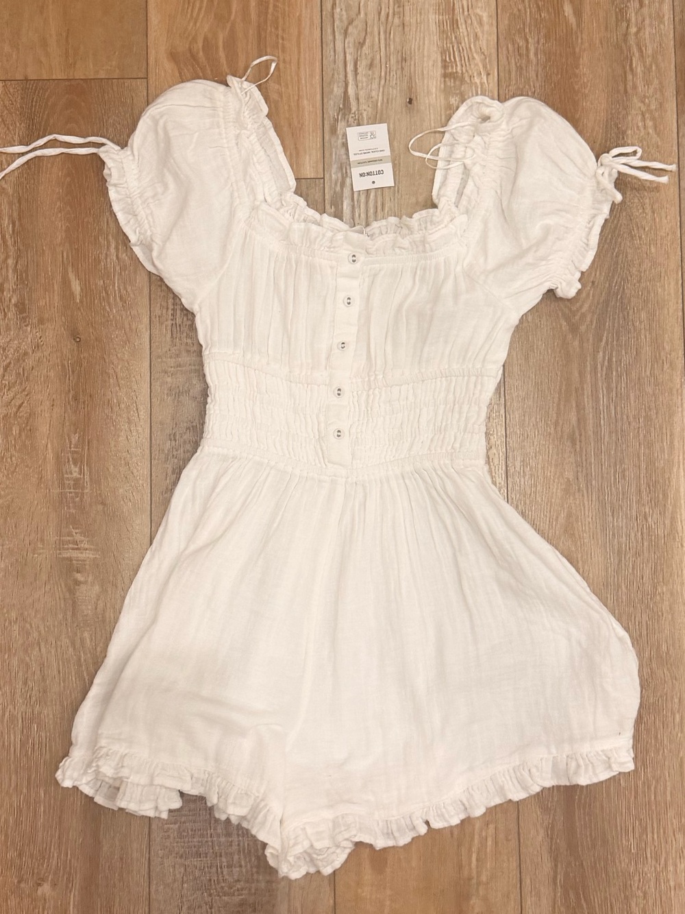 Cotton On White Ruffle Romper with Tie Shoulders